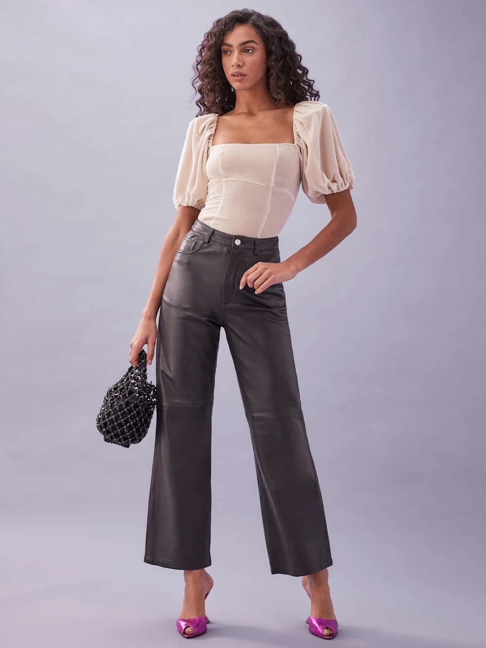 Reformation Luka Velvet Cream Puff Sleeve Blouse